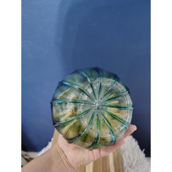 Art Glass Pumpkins Green Amber Swirl Stem Crackle Glass 6" Tall - Picture 3 of 5